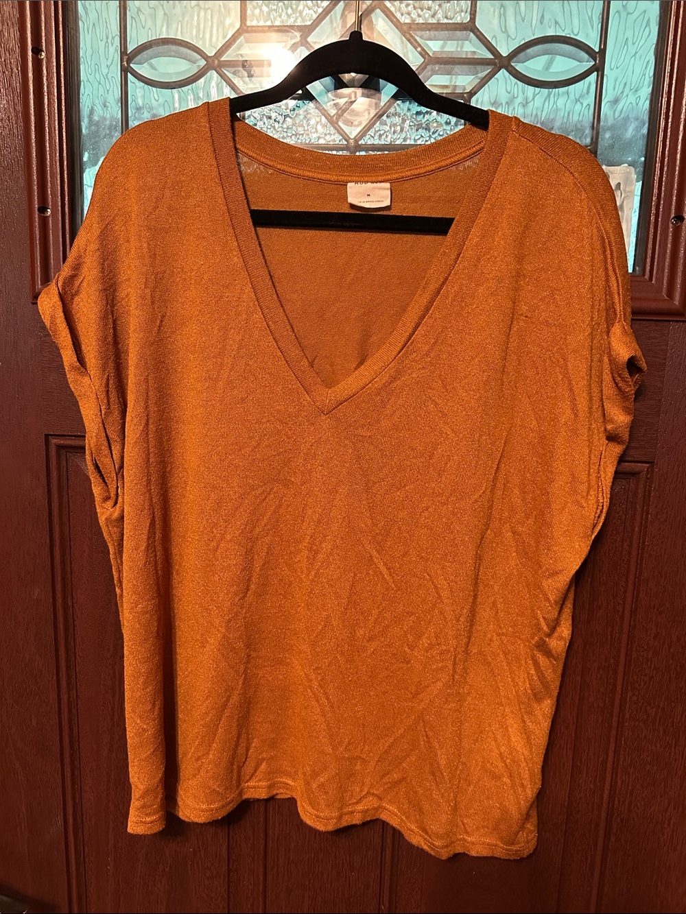 Women’s V-Neck Short Sleeve Top - Rust copper colored